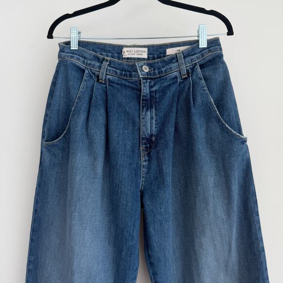 Nili Lotan Floran Jeans Womens 30 Wide Leg Pleated High Rise Flare Denim Trouser - Picture 2 of 11